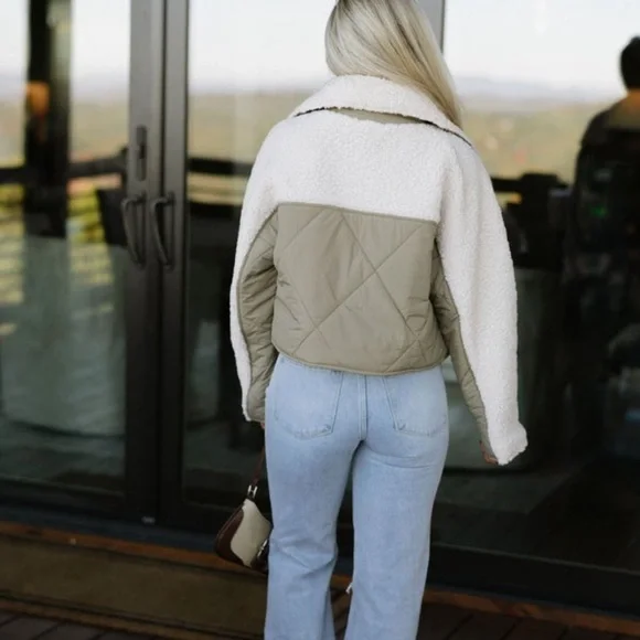 Darcy Quilted Sherpa Jacket-Olive - Picture 4 of 6